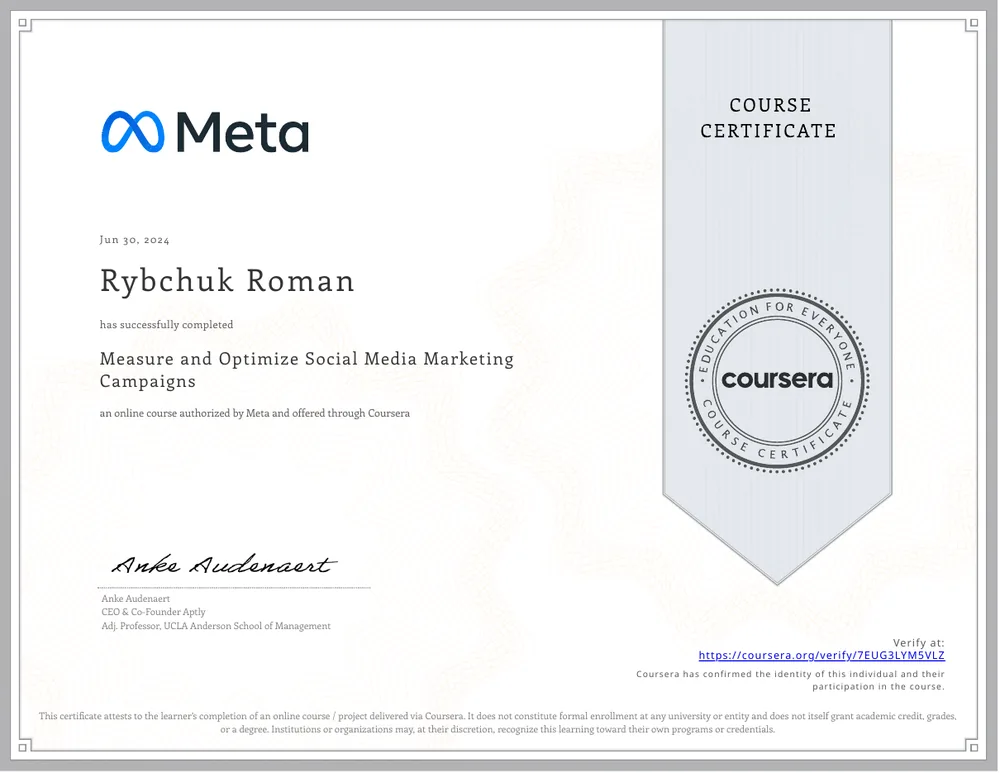 Курс Meta на Coursera: Measure and Optimize Social Media Marketing Campaigns